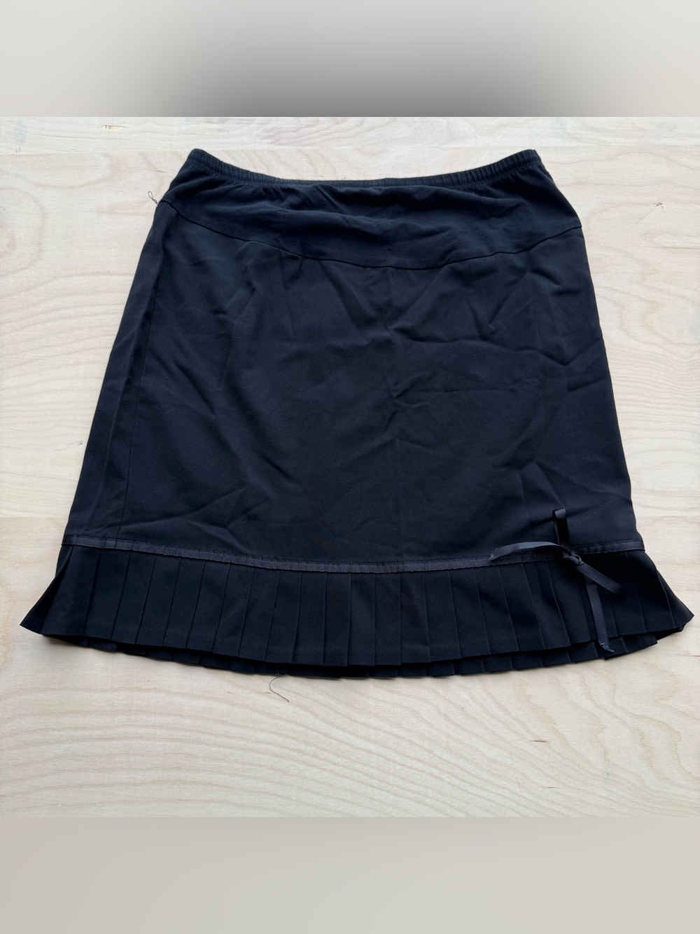 Motherhood Maternity Black Pleated Trim Skirt Pull On Decorative Ribbon size L
